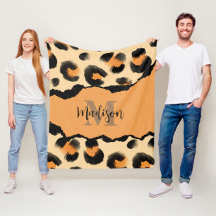 Leuk Leopard Print Monogram Fleece Deken