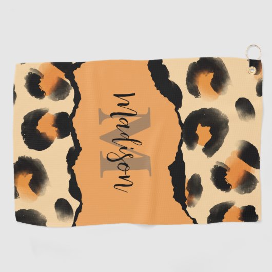 Leuk Leopard Print Monogram Golfhanddoek (Horizontaal)
