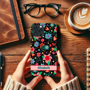 Leuk Leuk Bloemenharten Inspirivity Zwart Patroon iPhone 13 Pro Max Hoesje