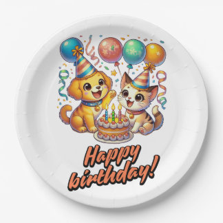 Leuk & Leuk Verjaardag Puppy & Kitten Party Papieren Bordje