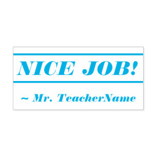 Leuk "LEUK WERK!" + Naam leraar Rubber Stamp Zelfinktende Stempel