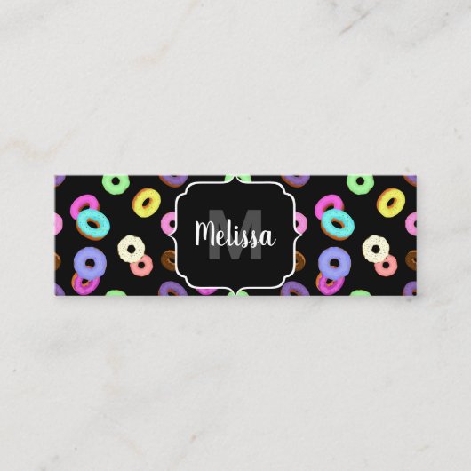 Leuk, leuke, kleurrijke donuts patroon zwart Monog Mini Visitekaartje (Voorkant)