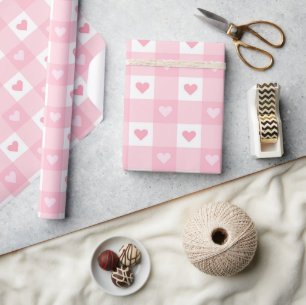 Leuk Liefde Roze En Wit Plaid Hart Patroon Cadeaupapier