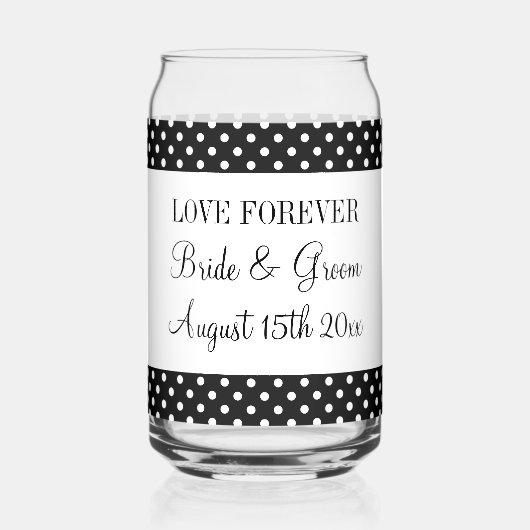 Leuk-liefdevolle zwart & witte polkadots patroon b blikvorm glas (Voorkant)