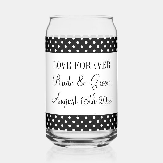 Leuk-liefdevolle zwart & witte polkadots patroon b blikvorm glas (Achterkant)