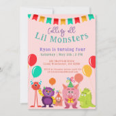 Leuk lil Monster Cartoon Roze Verjaardagsfeestje Kaart (Voorkant)