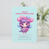 Leuk meisje dinosaurus verjaardag uitnodiging (Staand voorkant)