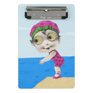 Leuk Meisje Zwemmer Roze Badpak Mini Klembord