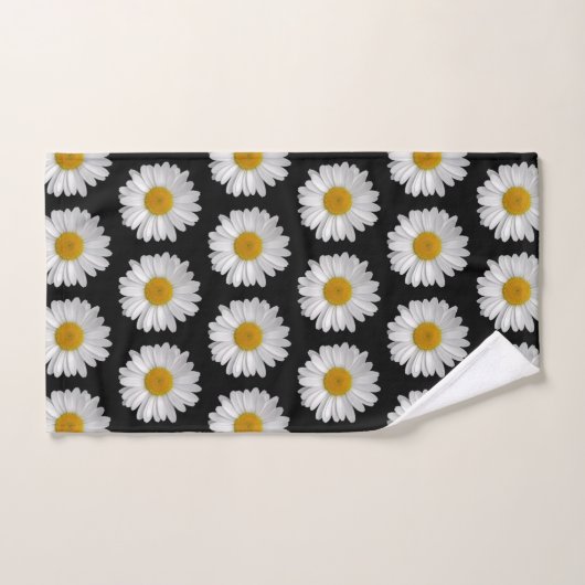 Leuk Modern Daisy Bloempatroon op Zwart Bad Handdoek (Handdoek)