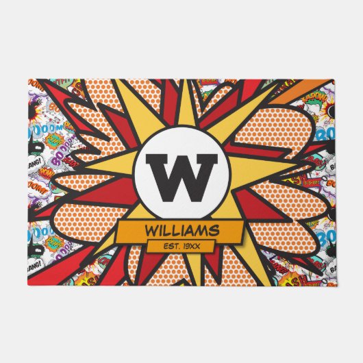 Leuk Modern Familienaam Monogram Stripboek Deurmat (Voorkant)