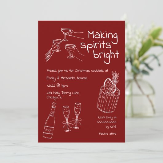 Leuk & Modern Hand getekend Rood & Wit Kerstfeest Kaart (Staand voorkant)