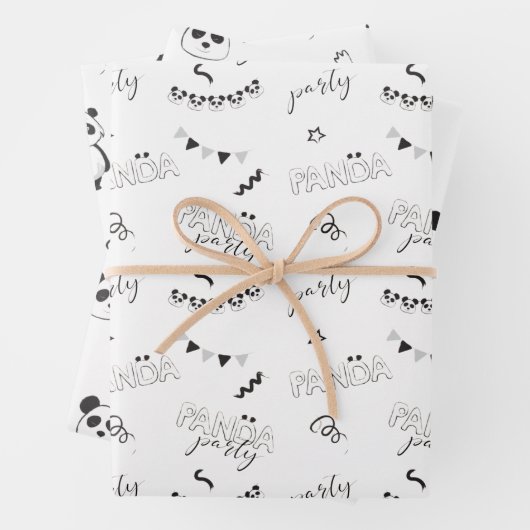 Leuk Modern Panda Pattern Kids Verjaardag Inpakpapier Vel (In situ)