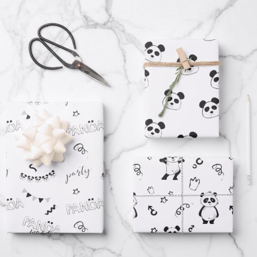 Leuk Modern Panda Pattern Kids Verjaardag Inpakpapier Vel (Voorkant)