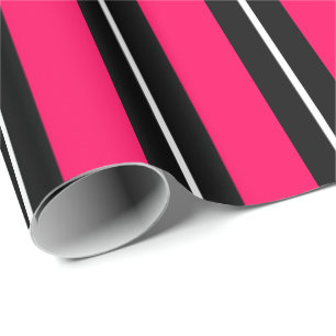 Leuk & modern roze, zwart & witte strepen cadeaupapier