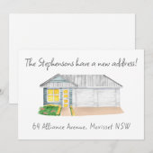 Leuk modern watercolorhuis nieuw adres aankondiging (Voorkant / Achterkant)