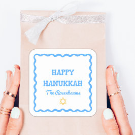 Leuk Modern Wavy Border Blue Hanukkah Cadeau Vierkante Sticker