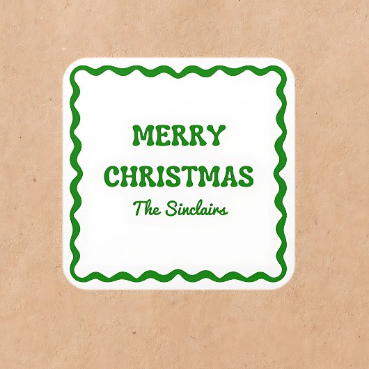 Leuk Modern Wavy Border Green Kerstfeest Vierkante Sticker