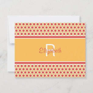Leuk Monogram Gele Rode Witte Geometrisch Patroon Notitiekaartje