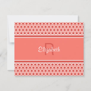 Leuk Monogram Koraal Rood Wit Geometrisch Patroon Notitiekaartje