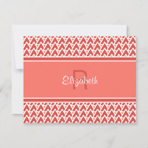 Leuk Monogram Koralen Rood Geometrisch Hoekpatroon Notitiekaartje