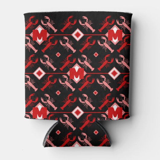 Leuk Monogram & Kreeft Seizoen Nautisch op Zwart Blikjeskoeler (Voorkant)