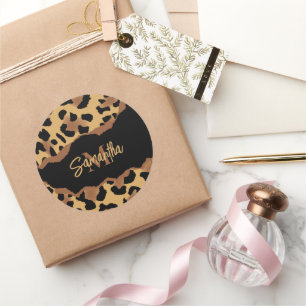 Leuk Monogram Luipaard Print Ronde Sticker