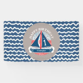 Leuk Nautisch Gelukkig 1e Verjaardag Zeilboot Fees Spandoek (Horizontaal)