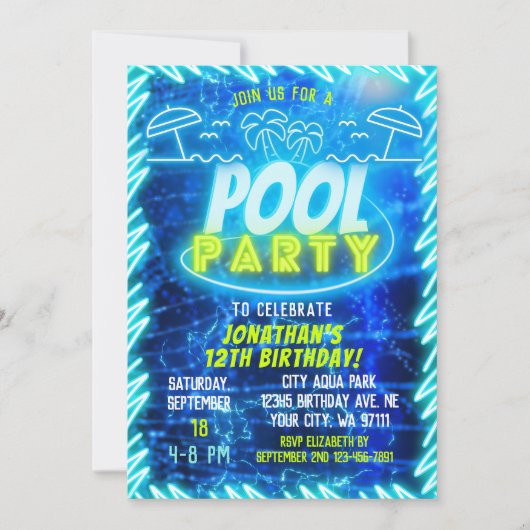 Leuk Neon Glow Blauw Groen Zwembad Party Jongens V Kaart (Voorkant)