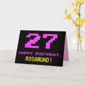 Leuk, Nerdy, Geeky, Roze, 8-bit stijl 27e verjaard Kaart (Gele Bloem)