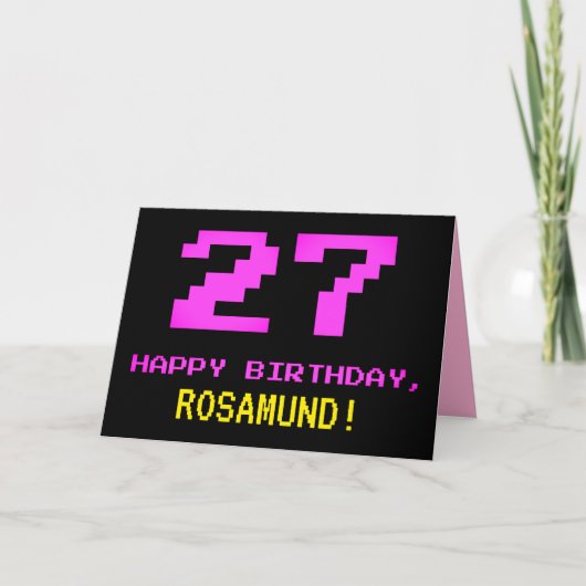 Leuk, Nerdy, Geeky, Roze, 8-bit stijl 27e verjaard Kaart (Voorkant)