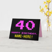 Leuk, Nerdy, Geeky, Roze, 8-bit stijl 40e verjaard Kaart (Gele Bloem)