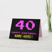 Leuk, Nerdy, Geeky, Roze, 8-bit stijl 40e verjaard Kaart (Voorkant)