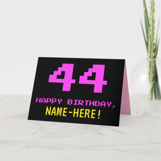 Leuk, Nerdy, Geeky, Roze, 8-bit stijl 44e verjaard Kaart (Voorkant)