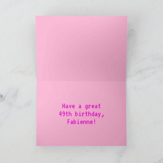 Leuk, Nerdy, Geeky, Roze, 8-bit stijl 49e verjaard Kaart (Binnen)