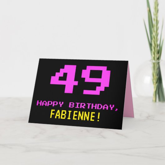 Leuk, Nerdy, Geeky, Roze, 8-bit stijl 49e verjaard Kaart (Voorkant)