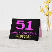 Leuk, Nerdy, Geeky, Roze, 8-bit stijl 51e verjaard Kaart (Gele Bloem)