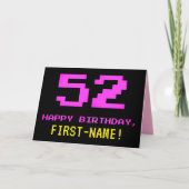 Leuk, Nerdy, Geeky, Roze, 8-bit stijl 52e verjaard Kaart (Voorkant)