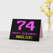 Leuk, Nerdy, Geeky, Roze, 8-bit stijl 74e verjaard Kaart (Gele Bloem)