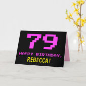 Leuk, Nerdy, Geeky, Roze, 8-bit stijl 79e verjaard Kaart (Gele Bloem)