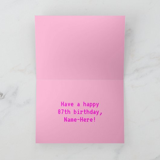 Leuk, Nerdy, Geeky, Roze, 8-bit stijl 87e verjaard Kaart (Binnen)