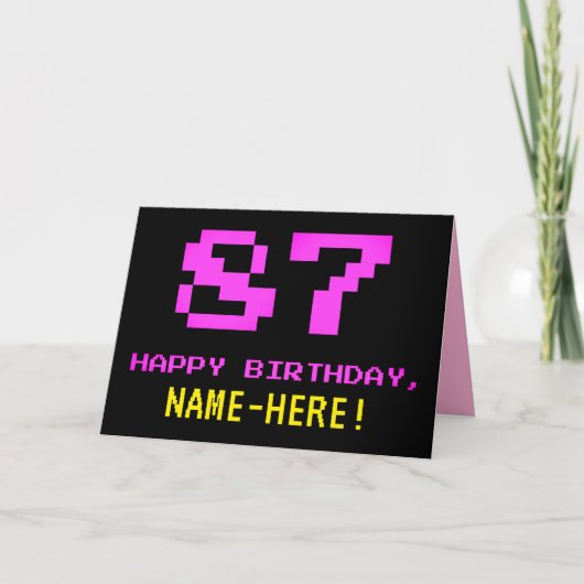 Leuk, Nerdy, Geeky, Roze, 8-bit stijl 87e verjaard Kaart (Voorkant)