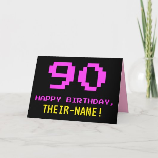 Leuk, Nerdy, Geeky, Roze, 8-bit stijl 90e verjaard Kaart (Voorkant)