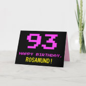 Leuk, Nerdy, Geeky, Roze, 8-bit stijl 93e verjaard Kaart (Voorkant)