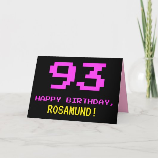 Leuk, Nerdy, Geeky, Roze, 8-bit stijl 93e verjaard Kaart (Voorkant)