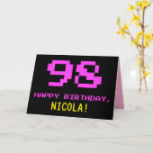 Leuk, Nerdy, Geeky, Roze, 8-bit stijl 98ste verjaa Kaart (Gele Bloem)
