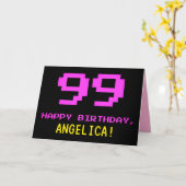 Leuk, Nerdy, Geeky, Roze, 8-bit stijl 99e verjaard Kaart (Gele Bloem)