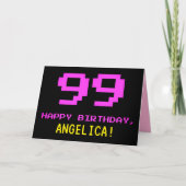 Leuk, Nerdy, Geeky, Roze, 8-bit stijl 99e verjaard Kaart (Voorkant)