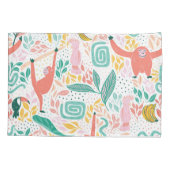 Leuk Oerwoud blije beesten en roze tropische blade Kussensloop (Achterkant)