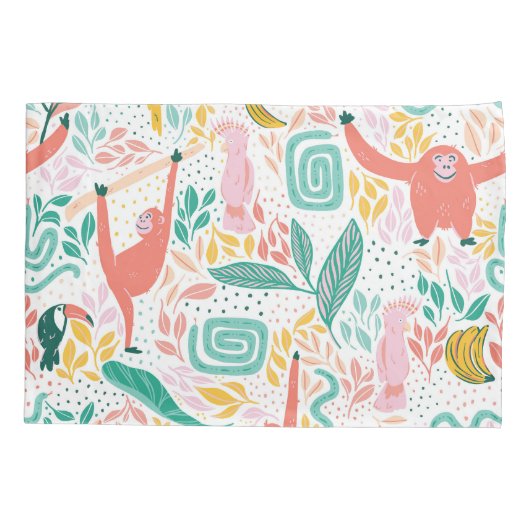 Leuk Oerwoud blije beesten en roze tropische blade Kussensloop (Achterkant)