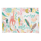 Leuk Oerwoud blije beesten en roze tropische blade Kussensloop (Voorkant)